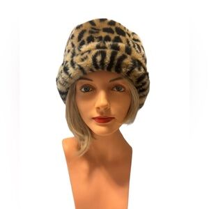 Mob Wife Leopard Print Faux Fur Bucket Hat Rolled Brim OS Statement Winter Cozy